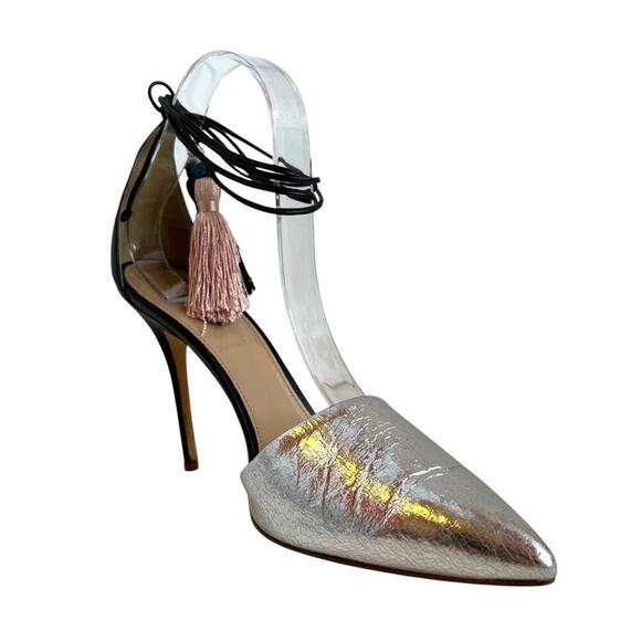 J. CREW Roxie Ankle Tie Tassel Pumps in Silver, Black, and Pink Women's Size 8 - Picture 7 of 16